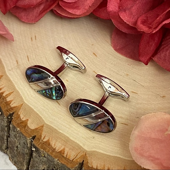 Natural Abalone Shell Silver Oval Cufflinks - Picture 9 of 16